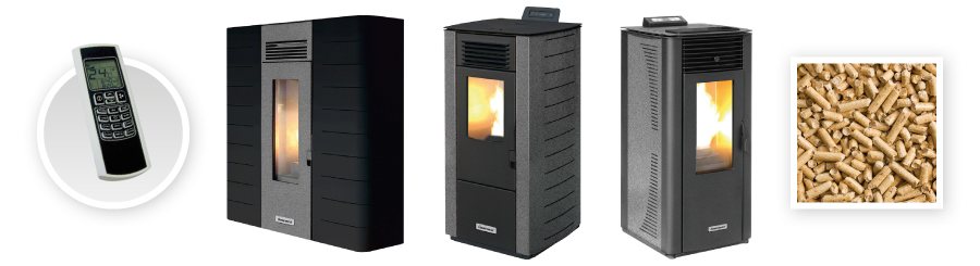 Bild olika modeller av pelletskaminer